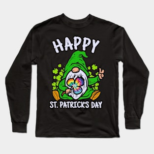 Happy St. Patrick's Day Gnome Tie Dye Shamrock Long Sleeve T-Shirt